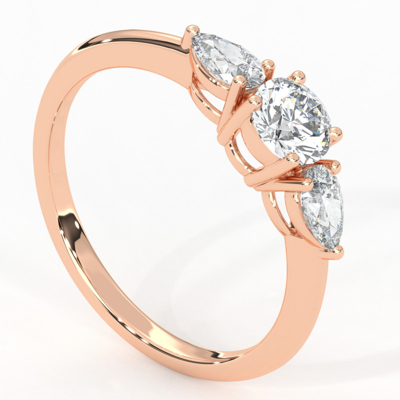 Pierścionek z trzema diamentami od 0.40ct do 1.0ct z różowego złota [P07070103R]