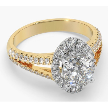 Pierścionek cushion halo 1.7ct + 0.50ct żółtego złota [custom2026050501]